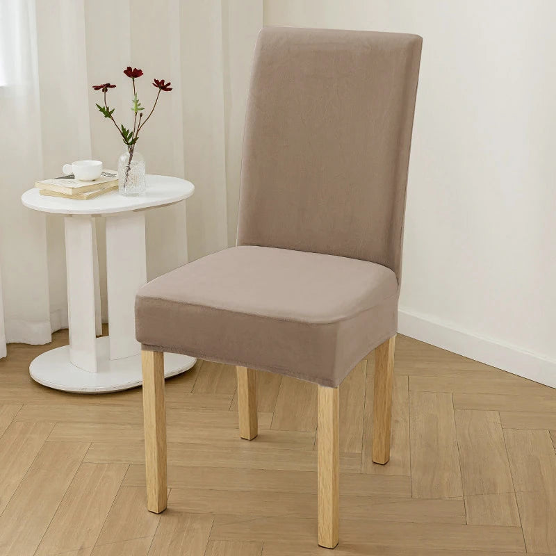 housse chaise velours doux élastique beige clair moderne salon restaurant 45cm longueur