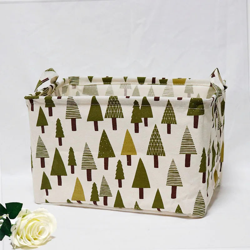 boîte rangement pliable tissu lin motif animaux moderne blanc marron gris vert