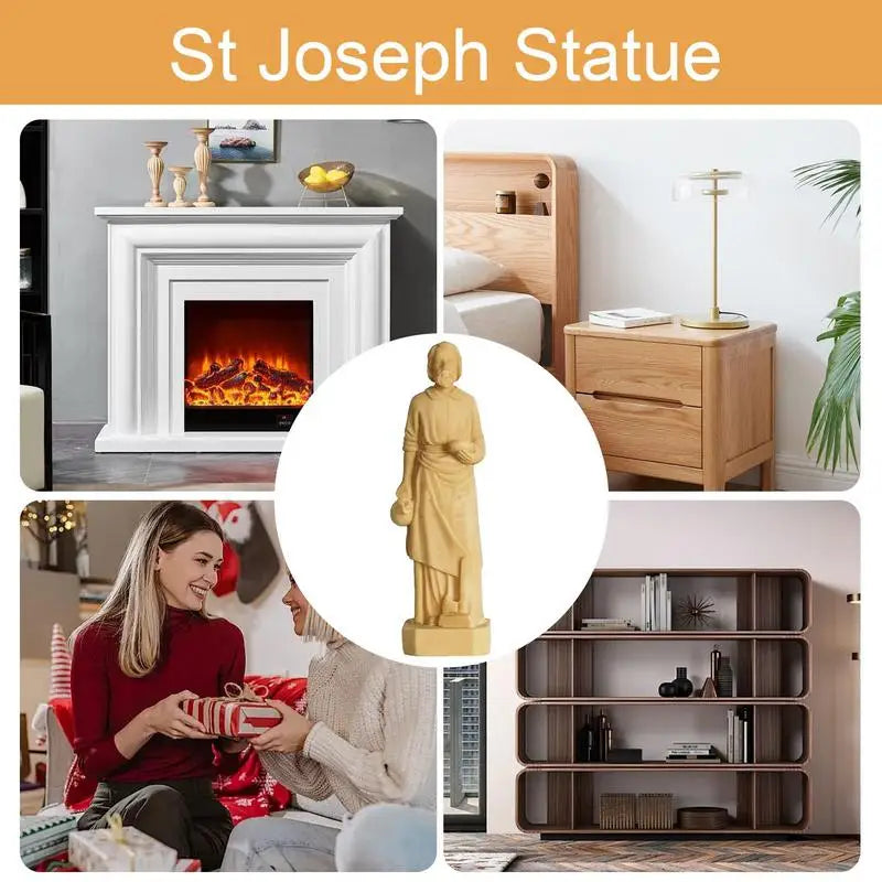 statue saint joseph résine peinte main décor religieux classique maison livres horloge tableau abstrait