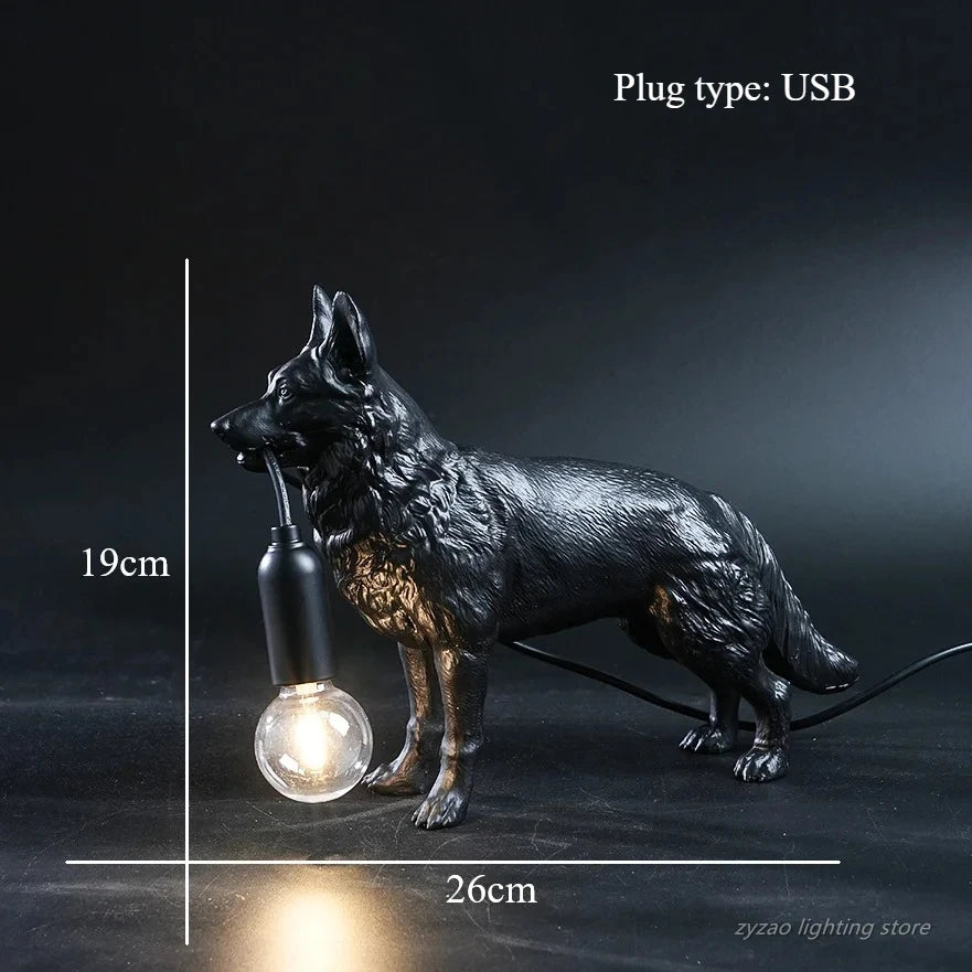 lampe poser chien réaliste détaillée blanc noir contemporaine minimaliste ampoule câble eléctrique