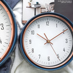 horloge murale moderne métal aiguille quartz bleu cuivre salon decoration