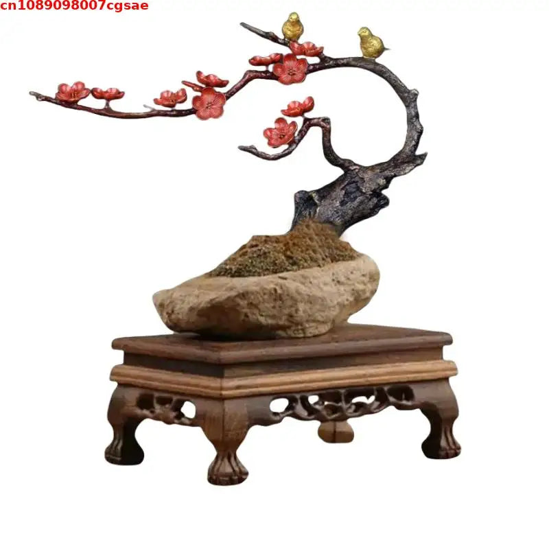 support bois marron classique plateau carré pieds sculptés décoration maison plantes vases décors jardin