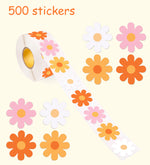 sticker autocollant fleur hippie boho orange rose blanc 500 unités festive decoration mariage anniversaireécoleévénement