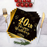 serviettes jetables anniversaire noires dorées ornementations élégantes fêtes confettis ballons cadeaux 20 pièces