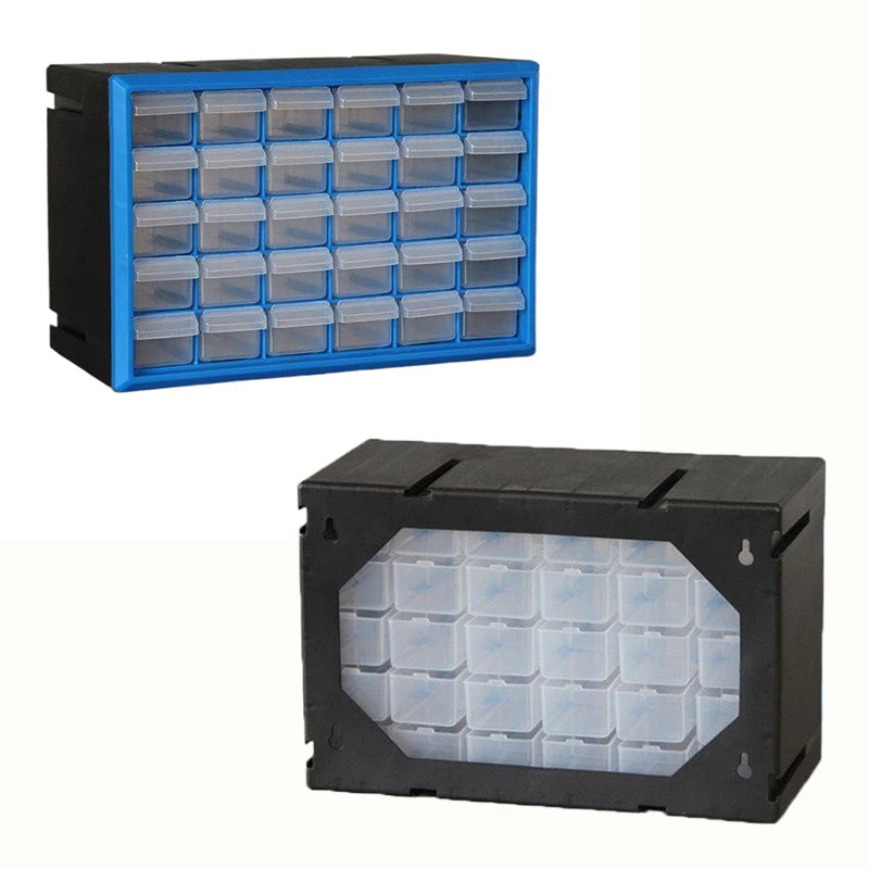 boîte rangement modulaire bleu noire transparentes pratiques moderne outils lego clous