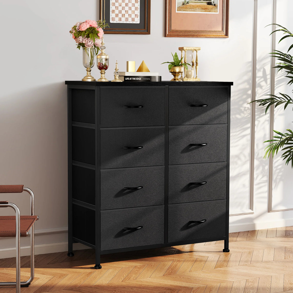 armoire moderne commode blanc tiroirs métal texture bois rangement chambre coucher