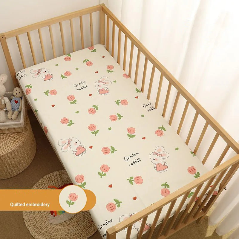 drap housse lit bébé coton motif oiseau étoile enfant chambre moderne blanc jaune gris