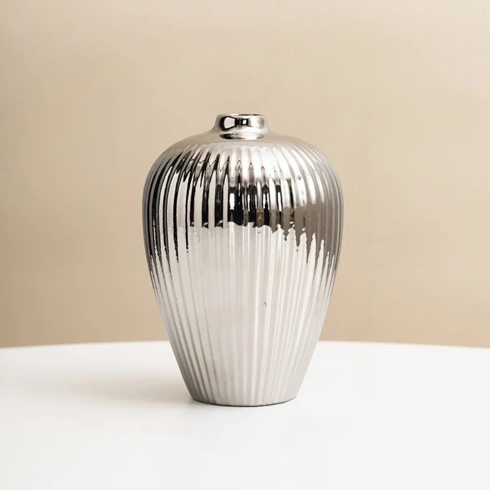 vase argenté doré moderne rayures verticales décoration table floral simple