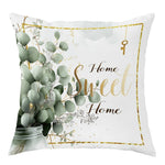 coussin blanc feuilles eucalyptus papillons texte sweet love hope zipper 45x45cm