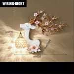 lampe murale moderne branches fleurs strass tête cerf blanc doré bleuclair