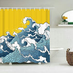 rideau douche imprimé vague japonais ourlet standard polyester opaque moderne tringle respectueux environnement