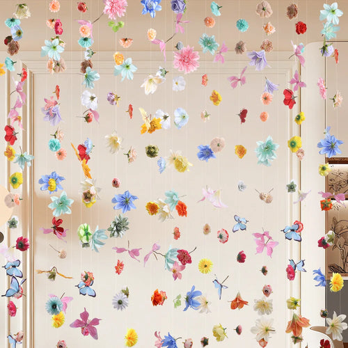 guirlande fleurs papillons multicolore décoration intérieure mariage anniversaire deco bohème naturelle artisanale festive chambre