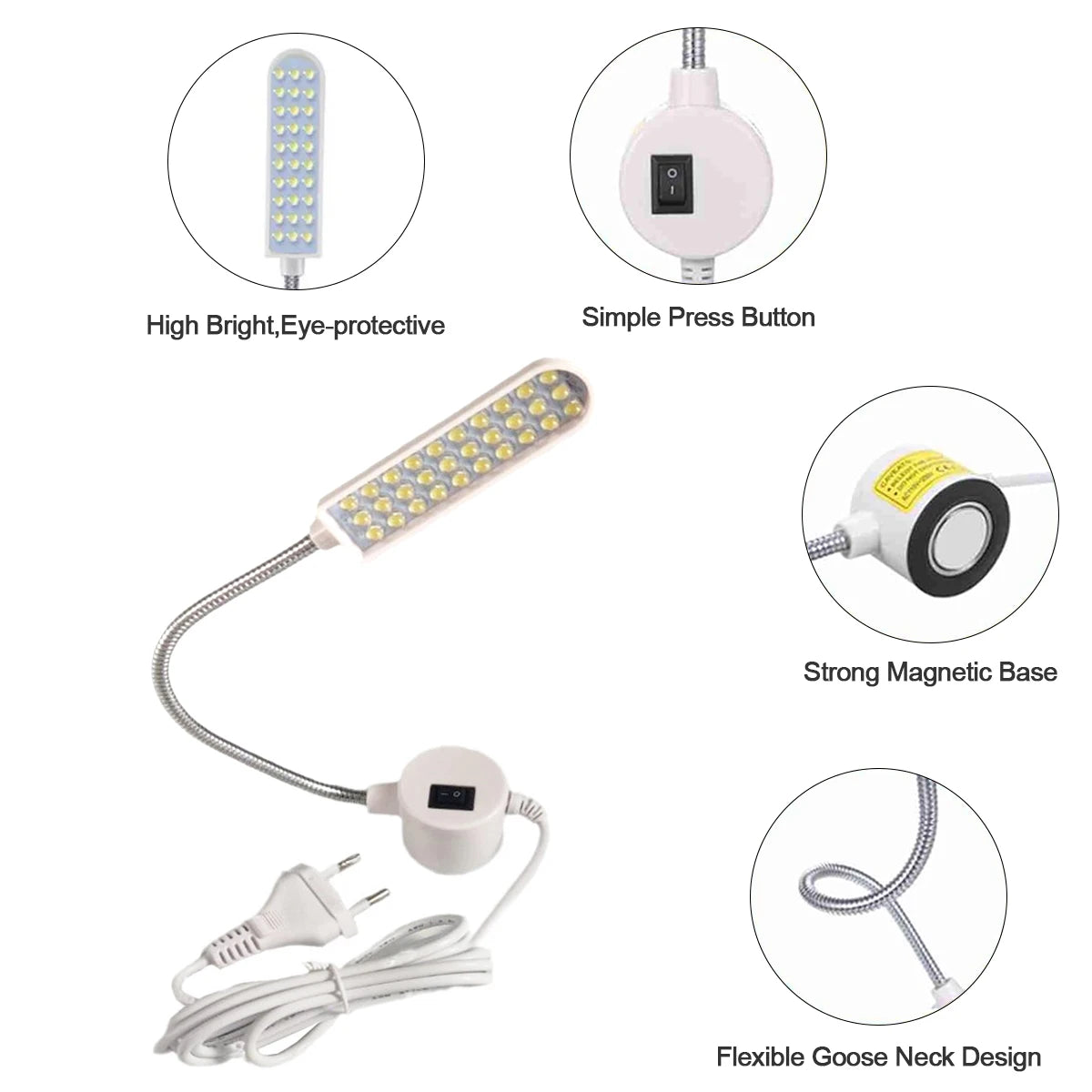 lampe machine coudre led aimant blanc moderne interrupteur câble flexible travail