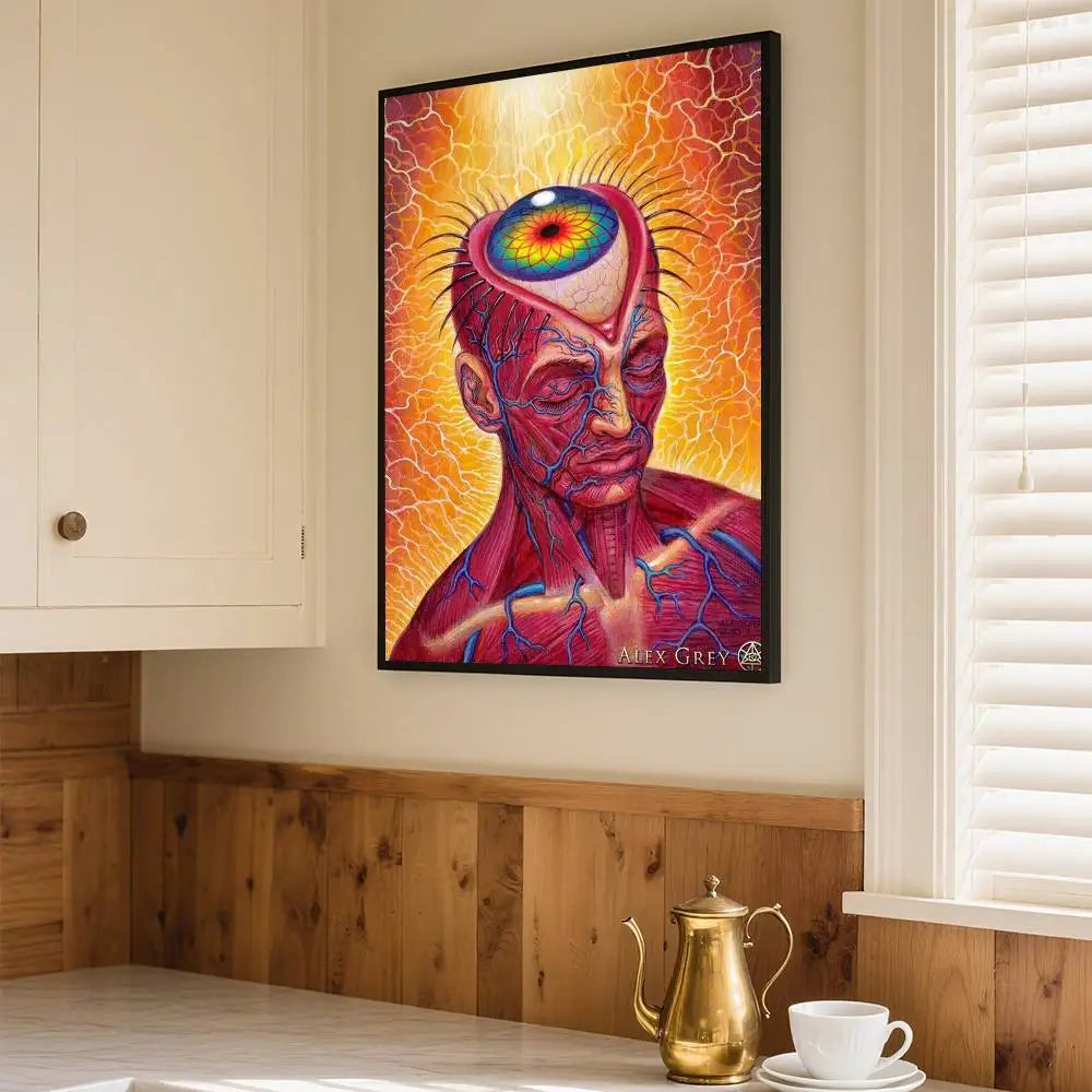 affiche abstraite anatomique moderne couleur rouge orange jaune bleu noir décoration murale artistique cadre