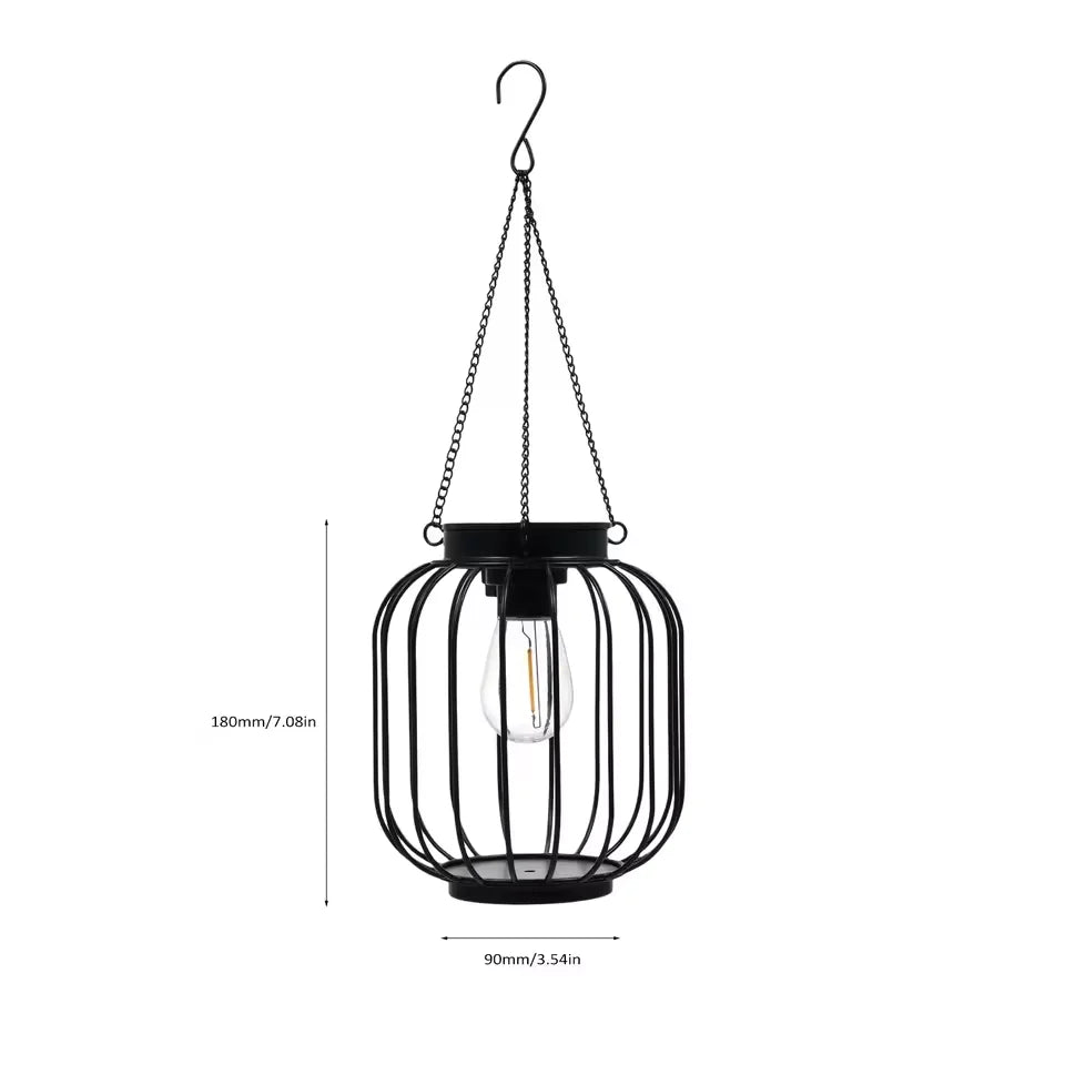 lanterne solaire vintage cage métallique noire ampoule led panneau solaireextérieur autoinstallation modes lumière jardin