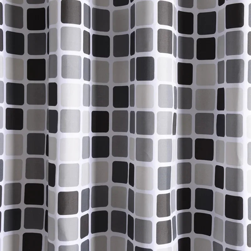 rideau douche moderne carreaux géométriques noir gris blanc opaques polyester