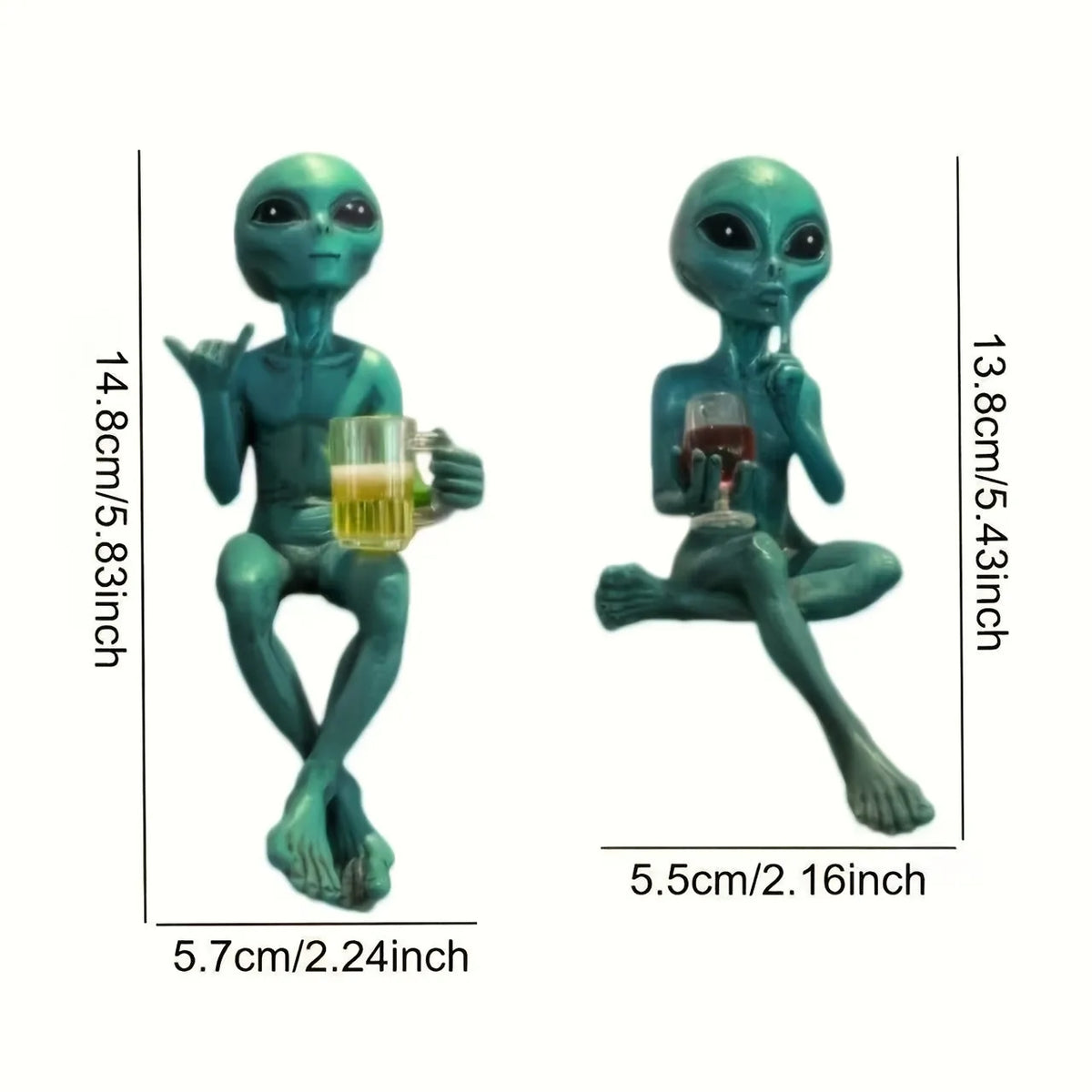 figurines aliens vertes résine détails sculptés moderne humour verre vin bière décoration chambre science