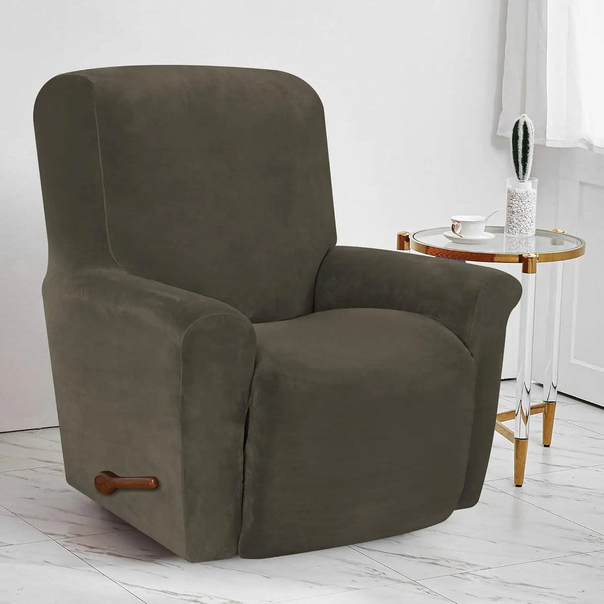 Housse fauteuil inclinable bleu noir gris jacinquée extensible moderne poche adhésif lavage machine