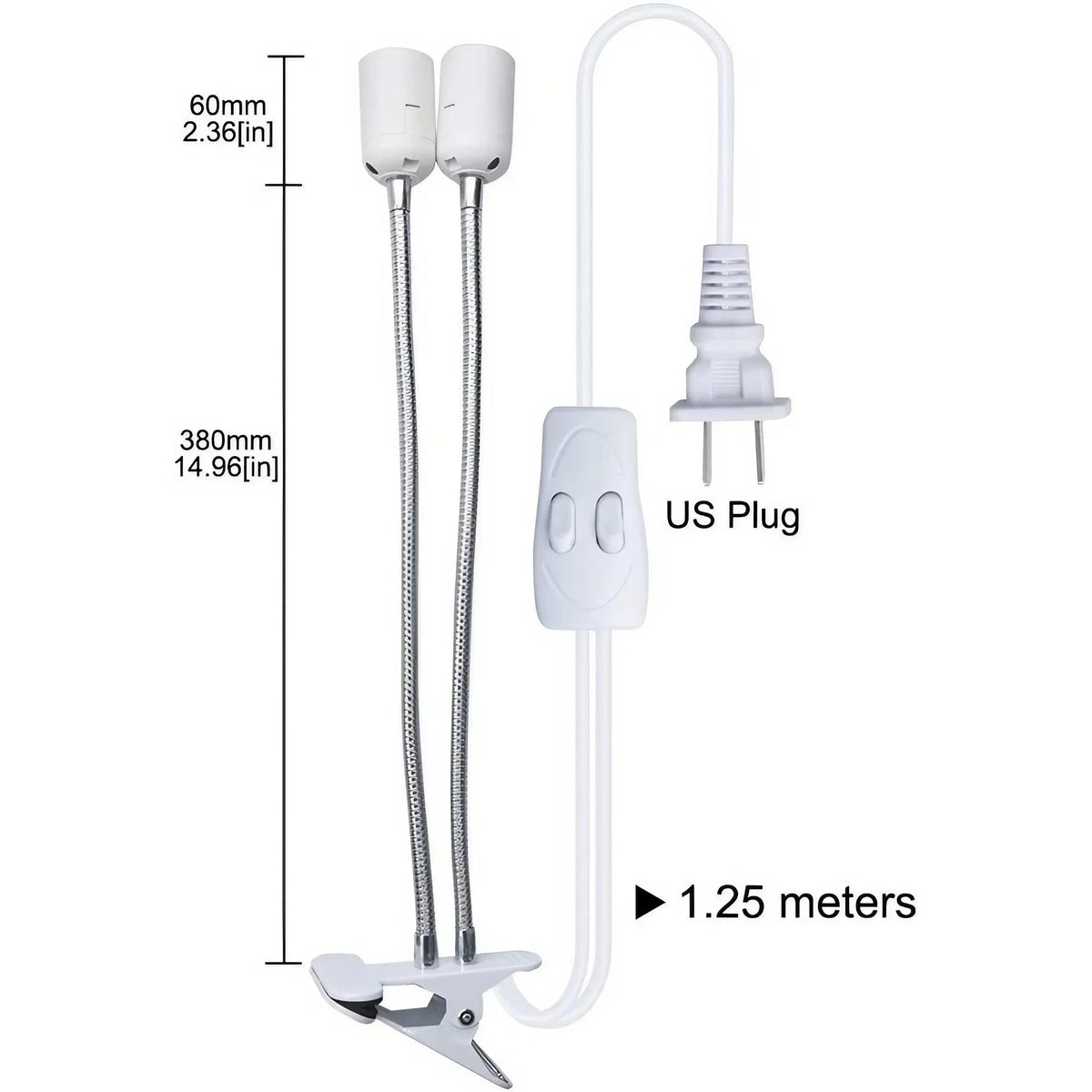lampe pince flexible blanc moderne base e27 tige métallique réglable interrupteur prise us