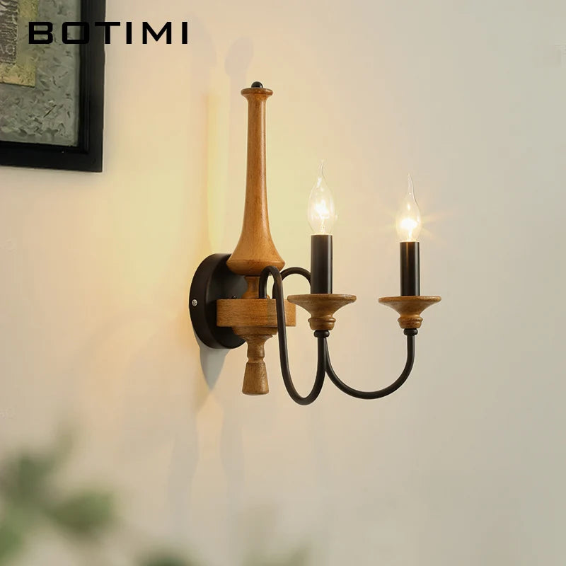 applique murale industrielle vintage noir bois naturel ampoules rustique fixations vis
