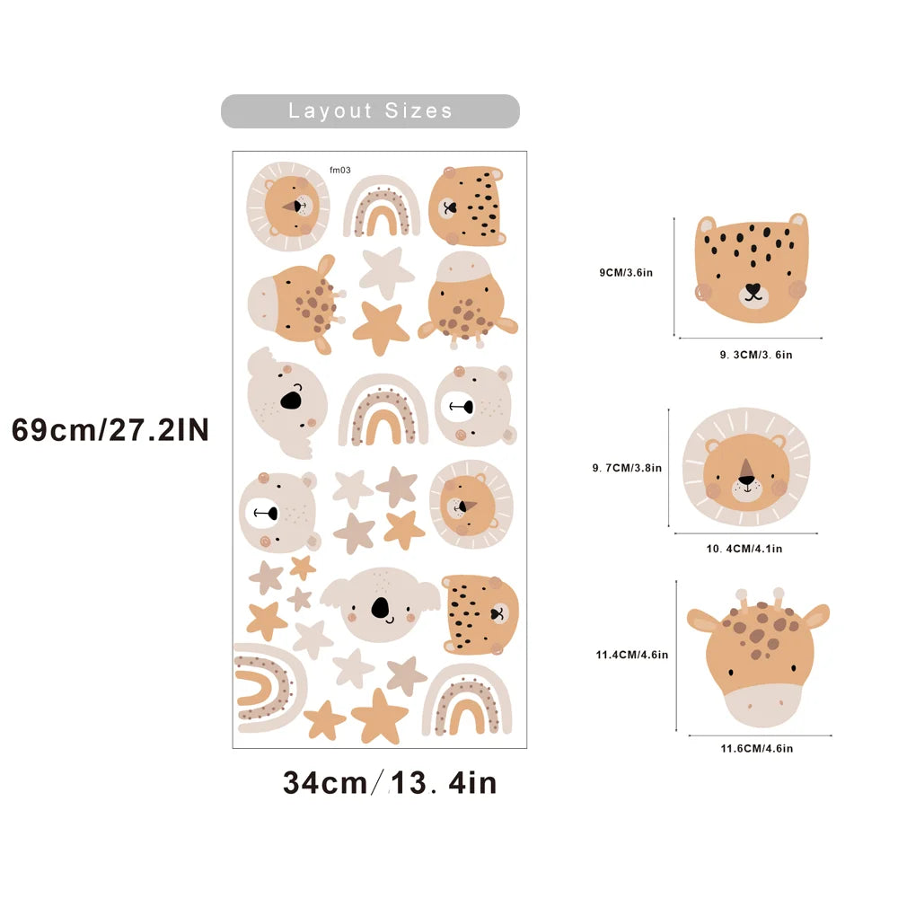 sticker mural dessin animé animaux étoiles arc ciel chambre enfant décoration mur adhésif vintage