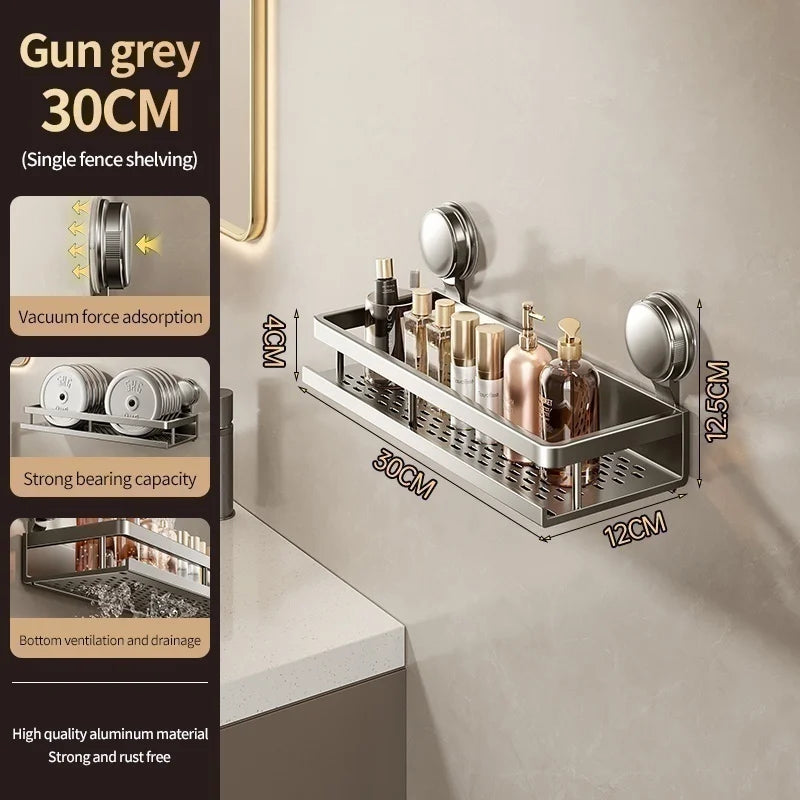 étagère murale perforée moderne adhésif gris miroir porte serviette accessoires rangement salle bain