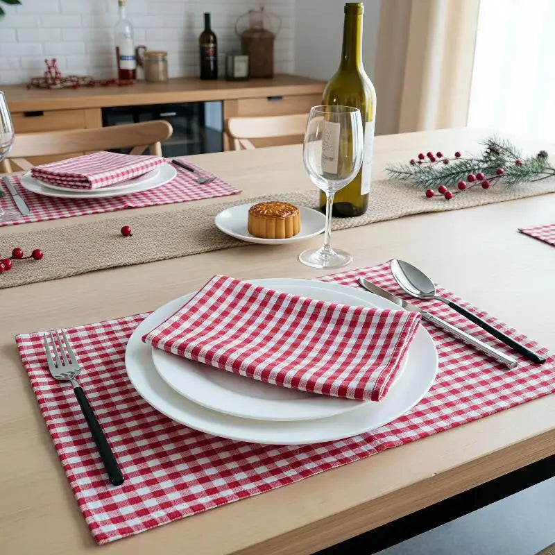 serviettes table carreaux rouge blanc classiques réutilisables restauration événementielle decoration