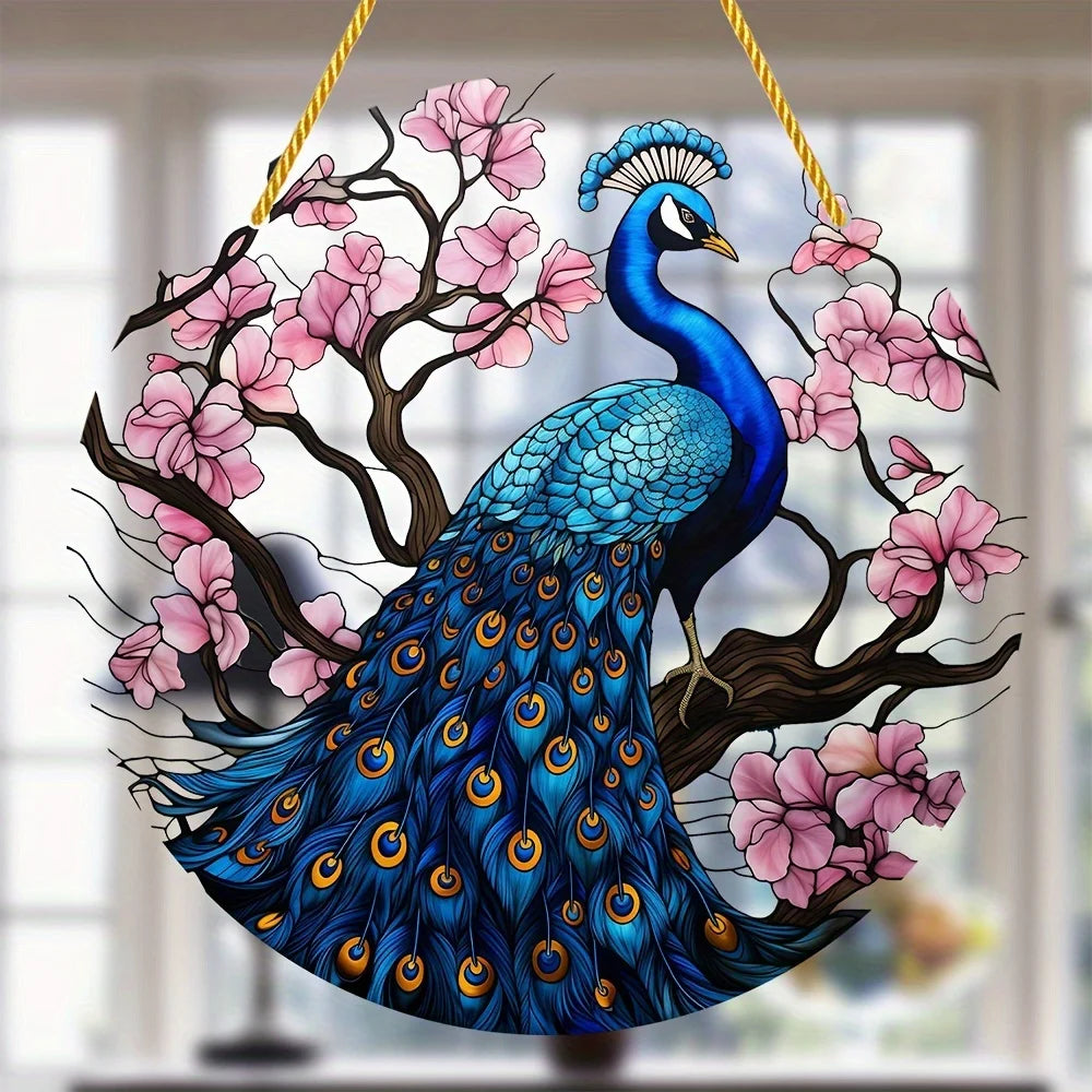 décoration suspendue paon plumes fleurs cerisier acrylique semi transparent artistique floralextérieurintérieur