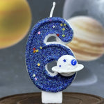 bougies numéraires bleu pailleté motif étoiles thème espace anniversaire mariage fiançailles tringle