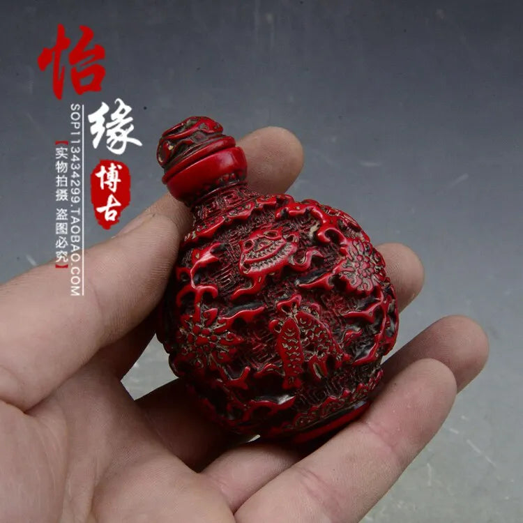 sculpture bouteille résine rouge animaux dragons fleurs art chinois traditionnel decoration intérieure cadeau auspice