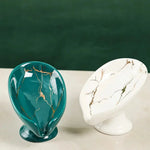 porte savon céramique imitation marbre feuille moderne blanc vert foncé drainage salle bain cuisine