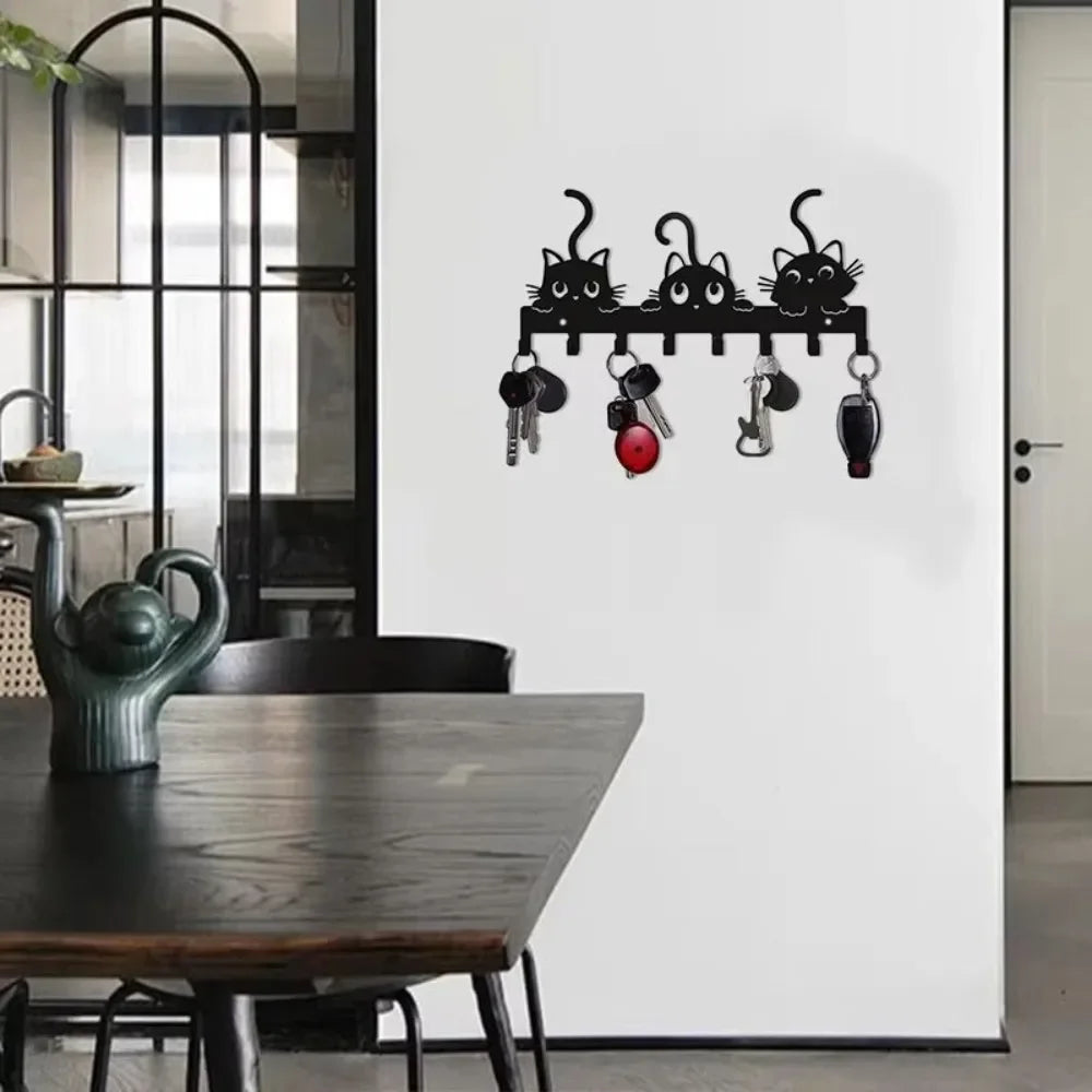 porte clés mural chats noirs moderne adhésif inclusion clés décoration halloween métal durable
