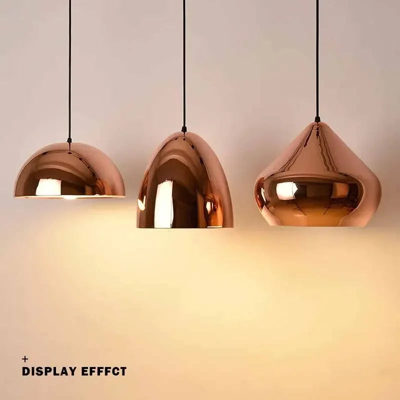 suspension lumineuse moderne rose doré brillante métallique câble noir éclairage scandinave e27
