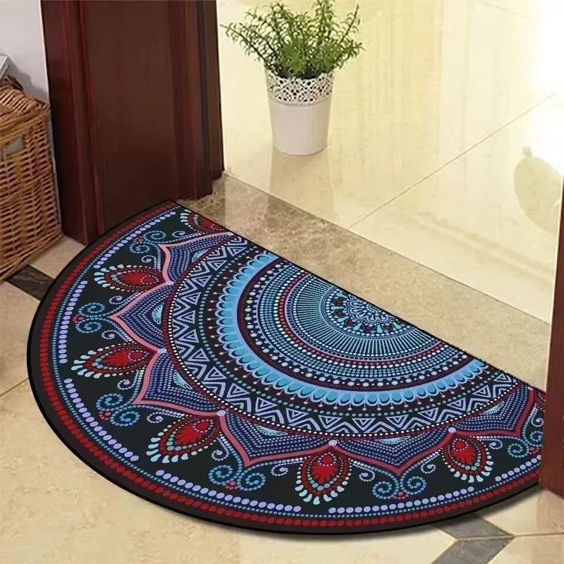 tapis demi cercle boho chic antidérapant motifs floraux velours confortable noir bleu rouge vert