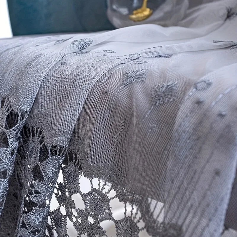 rideau brodé transparent gris blanc moderne maison polyester