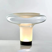 Lampe champignon en verre style art déco avec abat-jour blanc et LED intégrée pour table de chevet