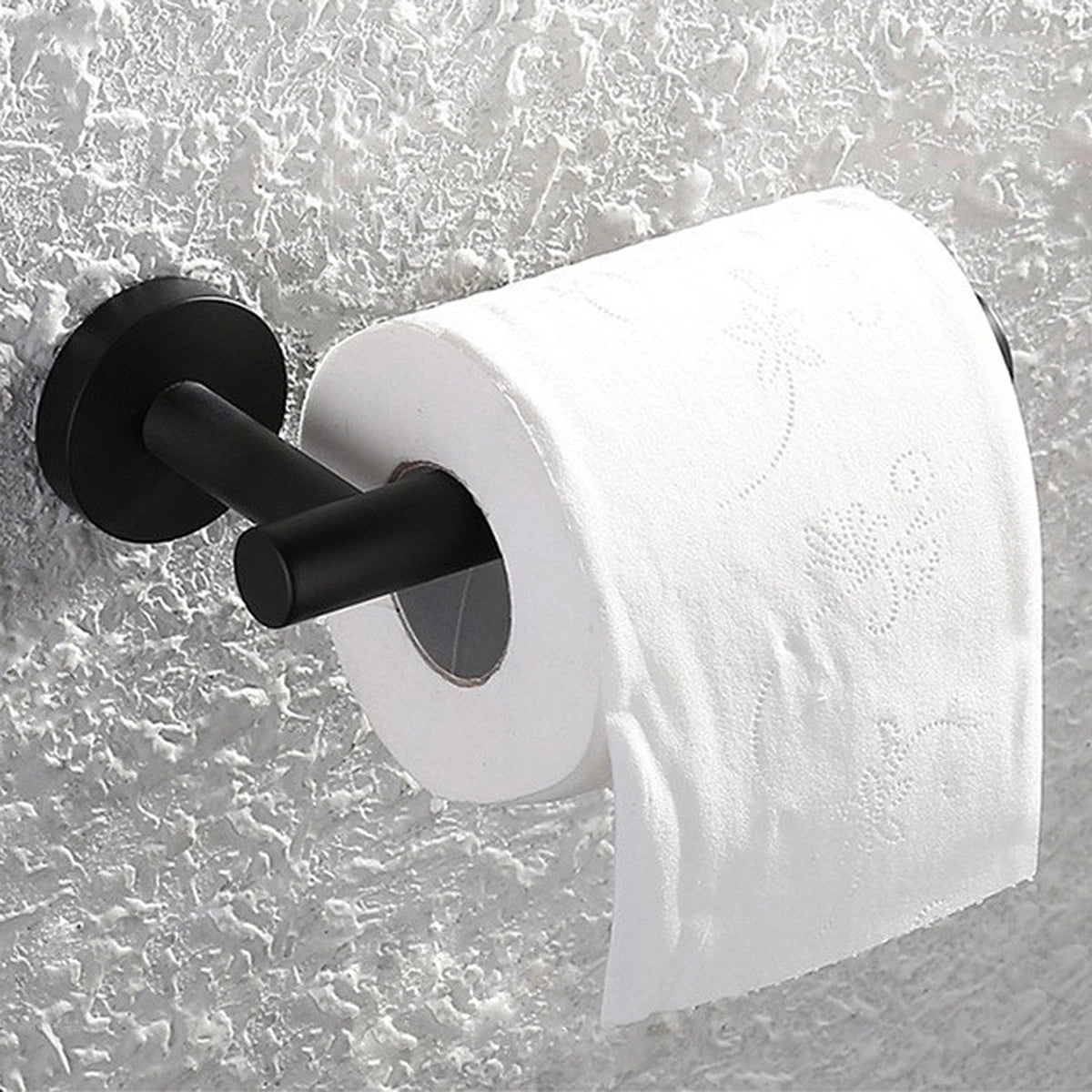 accessoires salle bain noir mat modernes fixés mur barre serviettes anneau papier toilette crochets