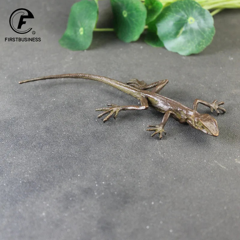 statue lézard marron bronze imitation peau reptile animalier réaliste ornement décoration maison métal poids