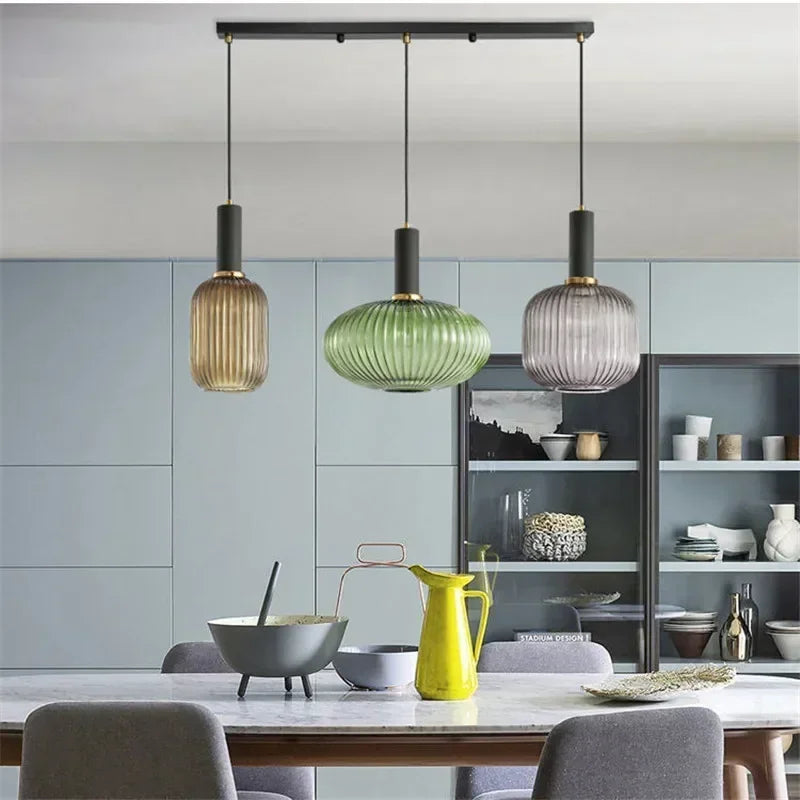 suspension lumineuse or vert gris moderne rayures horizontales opacité câble noir 13cm 20cm 30cm