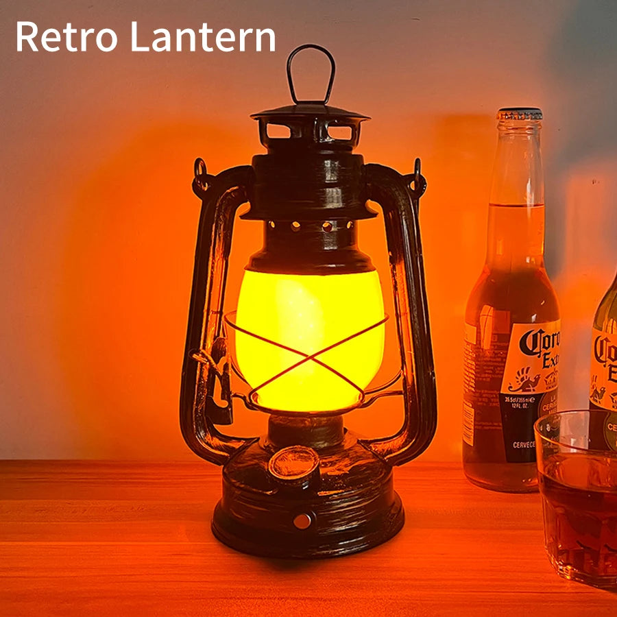 lanterne rétro portable rechargeable camping vintage suspension verre opale grille semi transparente