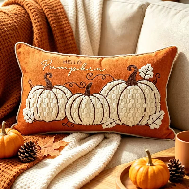 taies d'oreiller automnales citrouille feuilles érable rustique velours polyester non toxique respectueux environnement decoration