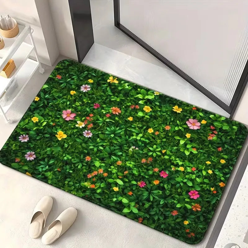 tapis sol moderne fleurs colorées antidérapant extérieur intérieur 40x60cm polyesters vibrant naturel