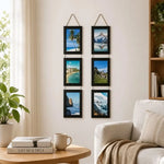 cadre mural multi compartiments moderne noir blanc bois simple minimaliste opaque cordelette cuir