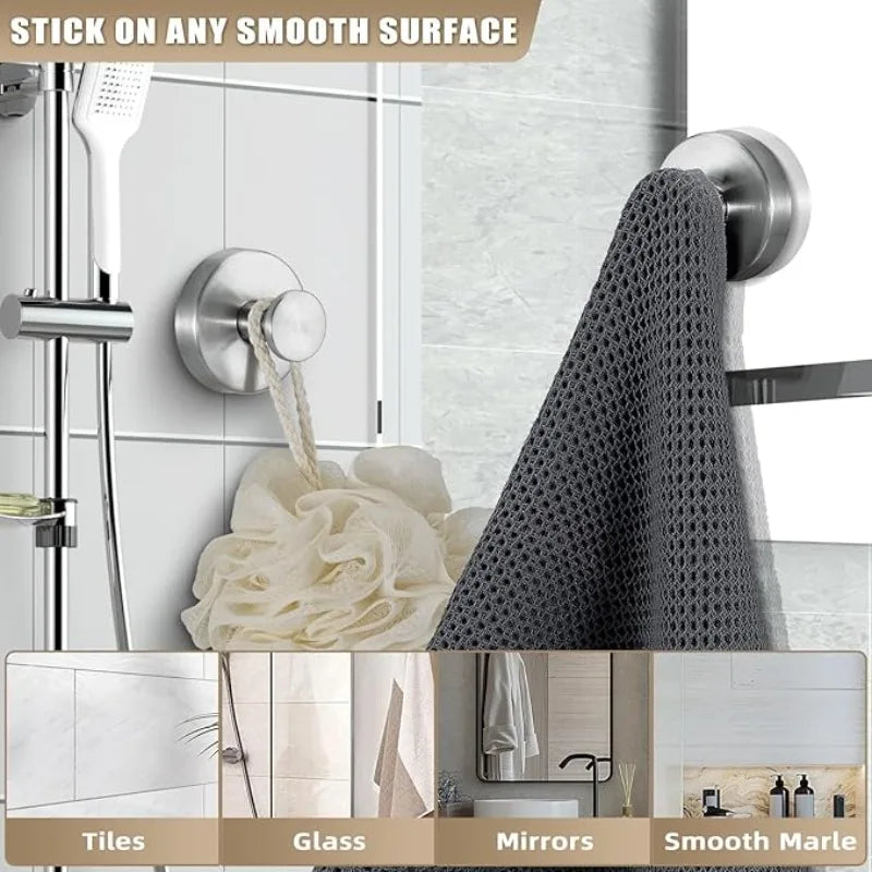 crochets douche ventouse acier inoxydable moderne brillants sans perçage 2pcs argenté