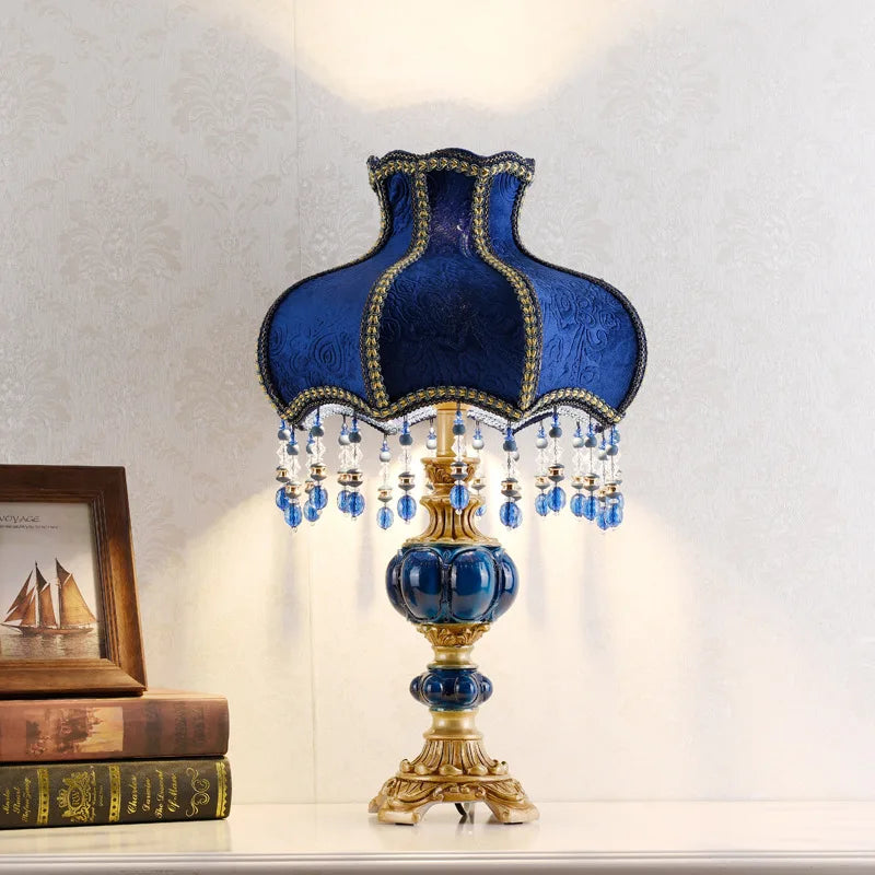 lampe table classique bleu or transparentes abat jour velours vintage chambre coucher européenne moderne