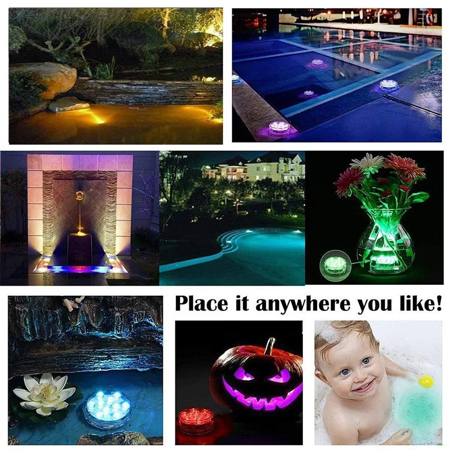 lampe led submersible transparente moderne 12 diodes rgb télécommande ip67 certifiée vde ul rohs