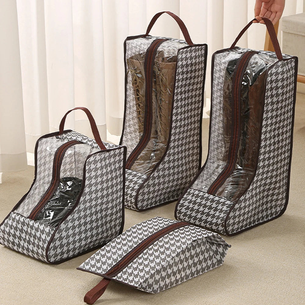 sac chaussures portable beige marron motif géométrique transparent poignées détachables moderne pratique