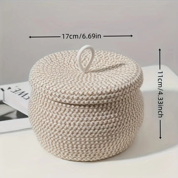 panier rangement tissé géométrique rustique beige clair foncé bohème couvercle opacité multifonctionnel