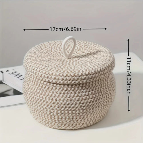 panier rangement tissé géométrique rustique beige clair foncé bohème couvercle opacité multifonctionnel