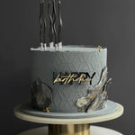décoration gâteau acrylique happy birthday moderne occasion anniversaire enfant adulte or bleu gris